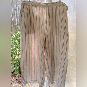 Coldwater Creek 100% quality Linen L striped crop pants w/slant side pockets EUC